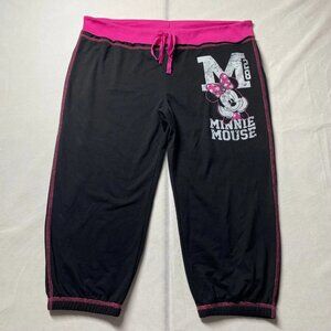 Disney Y2K Womens Black Drawstring Minnie Mouse Capri Lounge Sleep Pants Sz L